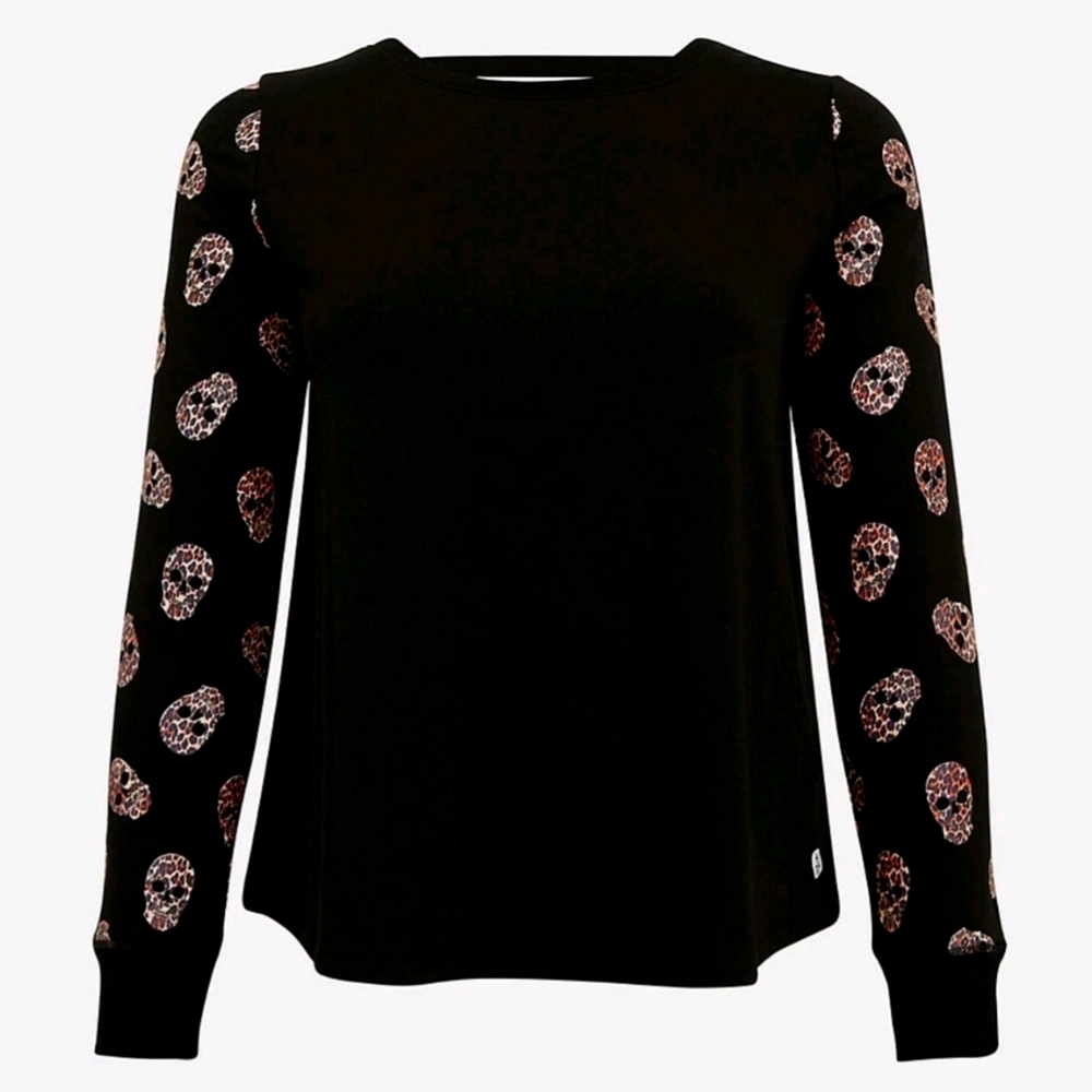 torrid Black Sweatshirt with Rose Gold Leopard Skull Sleeves